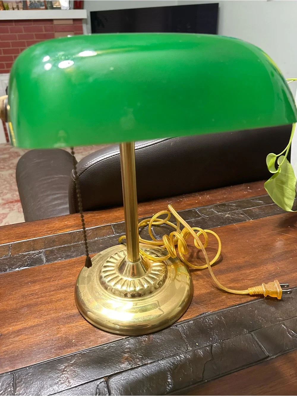 Vintage Green Glass and Brass Banker's Desk Lamp